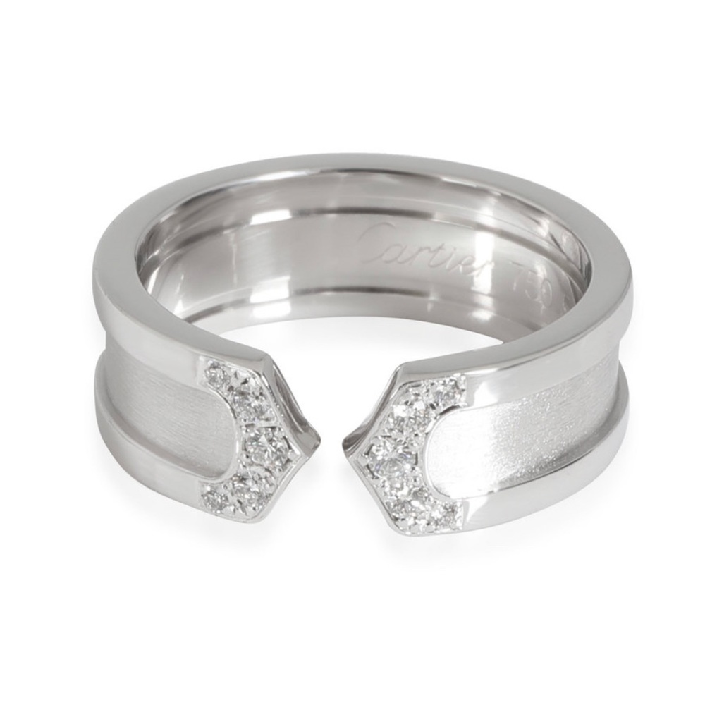 Cartier Double C De Cartier Diamond Pinky Ring Band 18K White Gold
